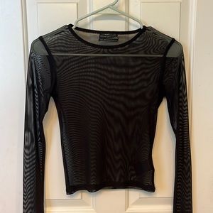 URBAN OUTFITTERS sheer black long sleeve mesh top
